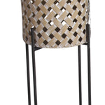 Benzara BM216835 Lattice Design Round Planter with Metal Base, Beige and Black