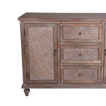 Benzara BM216841 3 Drawer and 2 Door Accent Stand with Turned Legs, Weathered Brown