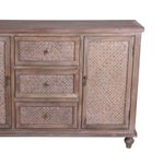 Benzara BM216841 3 Drawer and 2 Door Accent Stand with Turned Legs, Weathered Brown