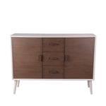 Benzara BM216848 Mid Century Style Sideboard with 2 Doors and 3 Drawers, White and Brown