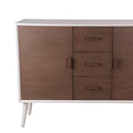 Benzara BM216848 Mid Century Style Sideboard with 2 Doors and 3 Drawers, White and Brown