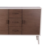 Benzara BM216848 Mid Century Style Sideboard with 2 Doors and 3 Drawers, White and Brown