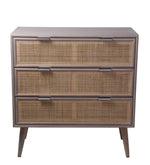 Benzara BM216862 3 Drawer Wooden Accent Chest with Mesh Pattern Front, Gray and Brown