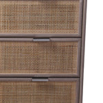 Benzara BM216862 3 Drawer Wooden Accent Chest with Mesh Pattern Front, Gray and Brown