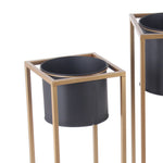 Benzara BM216865 Round Metal Planters with Tubular Frame, Set of 3, Gold and Black