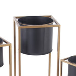 Benzara BM216865 Round Metal Planters with Tubular Frame, Set of 3, Gold and Black