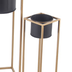 Benzara BM216865 Round Metal Planters with Tubular Frame, Set of 3, Gold and Black