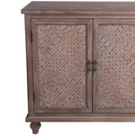 Benzara BM216867 2 Door Wooden Accent Stand with Engraving Details, Weathered Brown