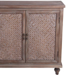 Benzara BM216867 2 Door Wooden Accent Stand with Engraving Details, Weathered Brown