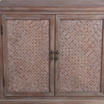 Benzara BM216867 2 Door Wooden Accent Stand with Engraving Details, Weathered Brown