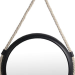 Benzara BM216871 Metal Encased Round Wall Mirror with Braided Rope, Small, Black and White