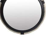 Benzara BM216871 Metal Encased Round Wall Mirror with Braided Rope, Small, Black and White