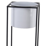 Benzara BM216909 Metal Round Planter with Square Shaped Frame, Set of 2, Black and White