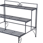 Benzara BM216947 Step Design Metal Planter with Slatted Top and Scroll Motifs, Gray
