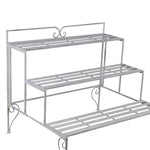Benzara BM216949 Step Design Metal Planter with Slatted Top and Scroll Motifs, White