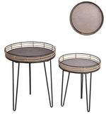 Benzara BM217001 Rail Top Metal Accent Table with Hairpin Legs, Set of 2, Black and Brown