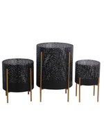 Benzara BM217029 Metal Planters with Floral Hexagon Cut Out Design, Set of 3, Black and Gold