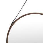Benzara BM217030 Round Wooden Frame Wall Mirror with Leather Hanger, Small, Black and Brown