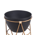 Benzara BM217036 Metal Planters with Wooden Hairpin Legs, Set of 2, Black and Brown
