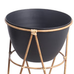 Benzara BM217036 Metal Planters with Wooden Hairpin Legs, Set of 2, Black and Brown
