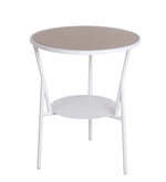 Benzara BM217037 Industrial Round Accent Table with Metal Tubular Base, Brown and White