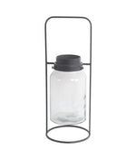 Benzara BM217043 Industrial Style Metal Frame Glass Lantern with Handle, Large, Black