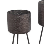 Benzara BM217058 Metal Planter with Tripod Base and Geometric Pattern, Set of 3, Dark Brown