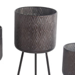 Benzara BM217058 Metal Planter with Tripod Base and Geometric Pattern, Set of 3, Dark Brown