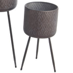 Benzara BM217058 Metal Planter with Tripod Base and Geometric Pattern, Set of 3, Dark Brown