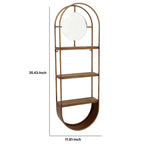 Benzara BM217196 Obround Shape Metal Wall Shelf with 3 Display Space, Brown and Silver