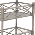 Benzara BM217285 2 Tier Metal Frame Storage Shelf with Geometric Details, Silver