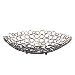 Benzara BM217289 Decorative Metal Tray with Mesh Design and Ball Support,Gold and Black