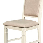Benzara BM218050 Wooden Side Chair with Fabric Padded Back, Set of 2, Antique White