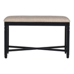 Benzara BM218113 Fabric Counter Bench with Turned Legs and X Shaped Support, Beige and Black
