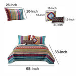 Benzara BM218792 Tribal Print Twin Quilt Set with Decorative Pillows, Multicolor