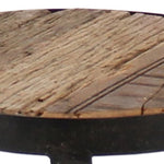 Benzara BM218970 Circular Wooden Pedestal with Metal Frame and Curved Feet, Brown