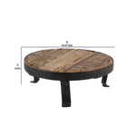 Benzara BM218970 Circular Wooden Pedestal with Metal Frame and Curved Feet, Brown