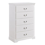 Benzara 5 Drawer Vertical Chest with Metal Drop Handles and Bracket Feet, White