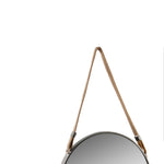 Benzara BM219143 Round Metal Encased Wall Mirror with Rope Hanger, Black and Silver