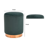 Benzara Velvet Upholstered Ottoman with Steel Base, Green and Gold