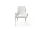 Benzara Bonded Leather Dining Chair with Flared Armrest and Metal Legs, White