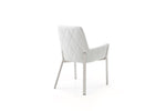Benzara Bonded Leather Dining Chair with Flared Armrest and Metal Legs, White