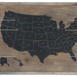 Benzara Wooden Rectangle Wall Art with USA Map Print, Set of 2, Black and Brown