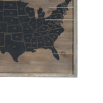 Benzara Wooden Rectangle Wall Art with USA Map Print, Set of 2, Black and Brown
