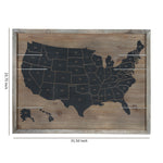 Benzara Wooden Rectangle Wall Art with USA Map Print, Set of 2, Black and Brown