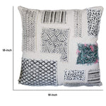 Benzara BM219713 18 x 18 Patched Cotton Accent Pillow Cover with Block Print, White and Black