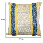 Benzara BM219718 18 x 18 Weaved and Block Printed Cotton Accent Pillow Cover, Multicolor