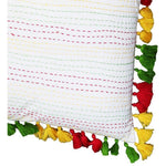 Benzara BM219721 18 x 18 Fringe Embellished Cotton Accent Pillow Cover, Multicolor