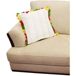 Benzara BM219721 18 x 18 Fringe Embellished Cotton Accent Pillow Cover, Multicolor