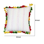 Benzara BM219721 18 x 18 Fringe Embellished Cotton Accent Pillow Cover, Multicolor